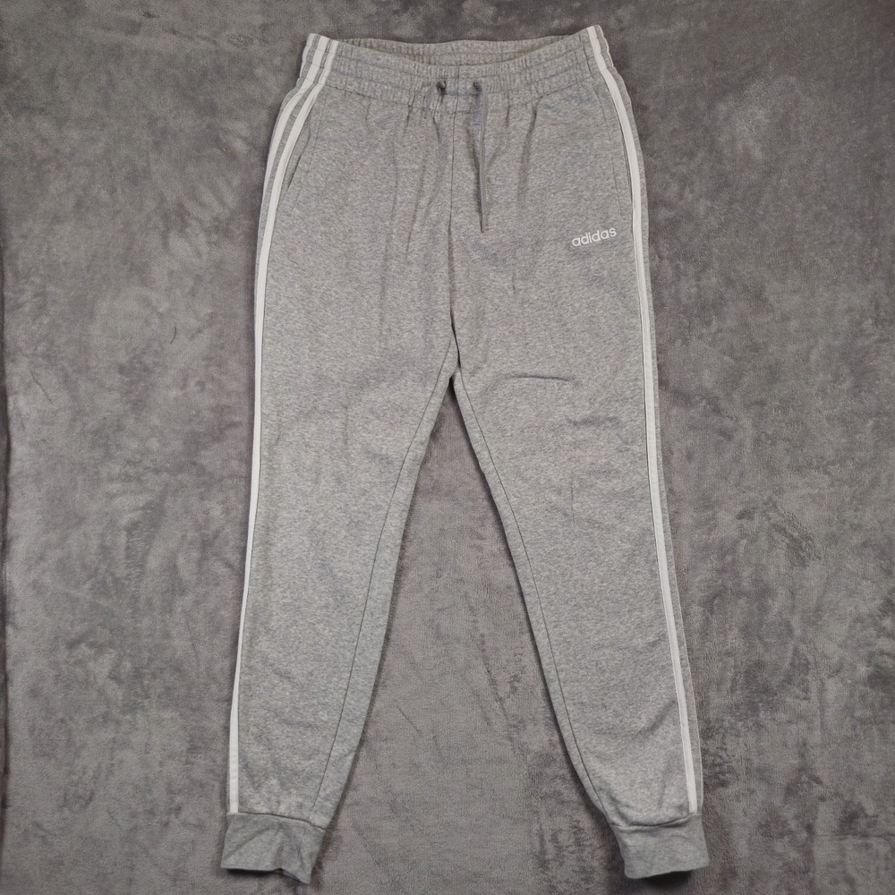 Adidas Jogger Sweatpant Women Small  Gray Fleece 3 Stripe Elastic Waist Athletic